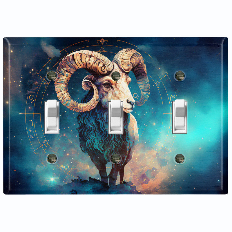 Couvercle de plaque d'interrupteur en métal; Bascule à 3 bandes US standard - Zodiac Aries Ram, Triple # 3