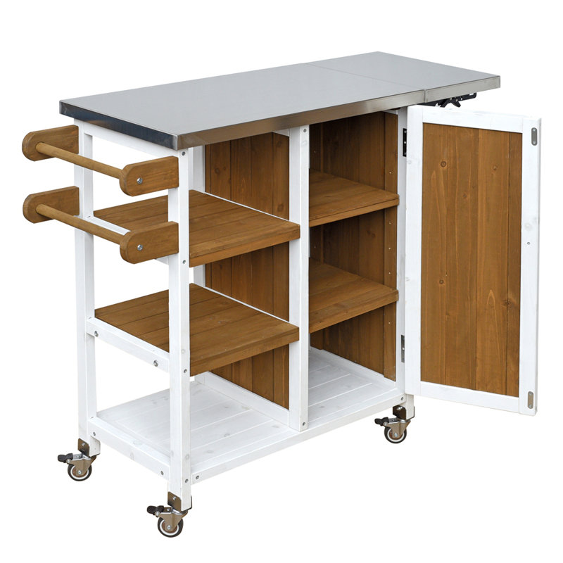 Îlot de cuisine extérieur pliable, Brun / Blanc