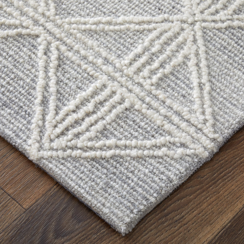 Corwin Hand Knotted Wool Geometric Area Rug in Gray, Rectangle 3'6" x 5'6"