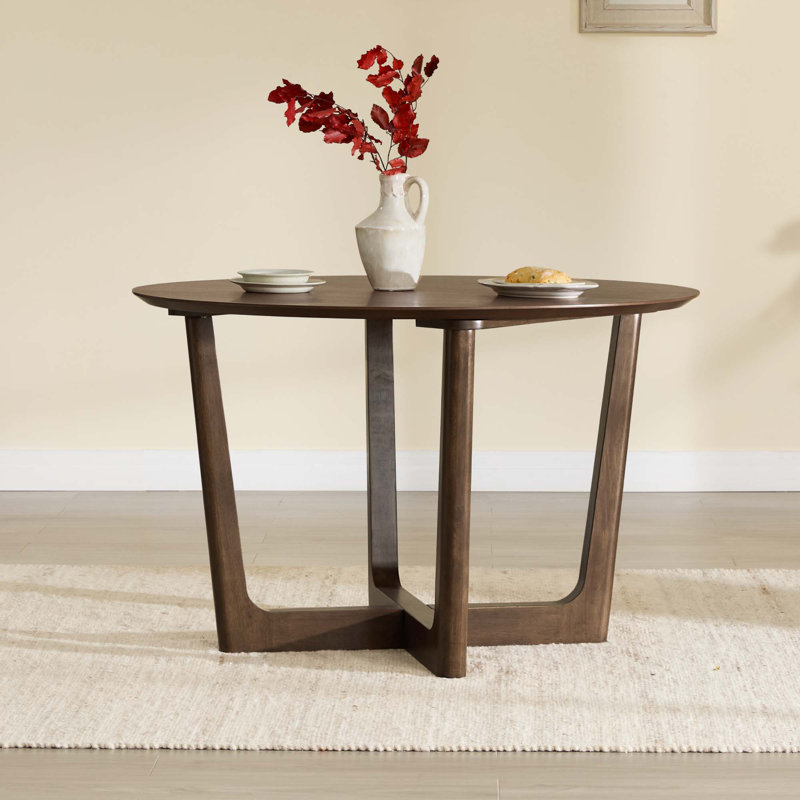 Modern Round Wood Dining Table with Cross-Leg Solid Wood Base, Walnut