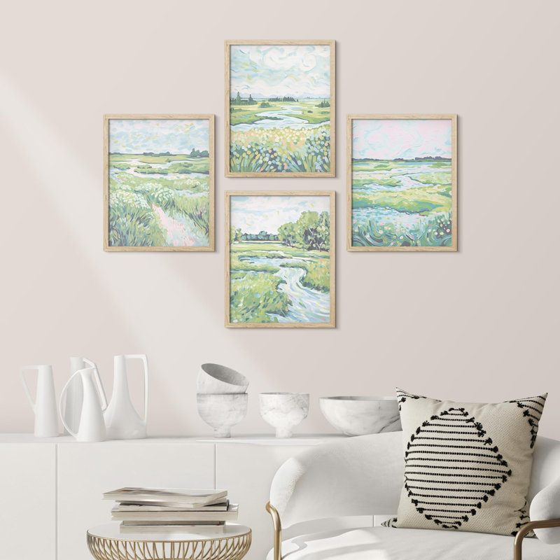 "Calming Landscape Paintings", impression sur toile 4 pièces, H 10 po x l 8 po, Naturel