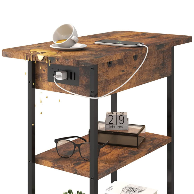 End Table With Charging Station, Flip Top Side Table With Usb Ports And Outlets, Nightstand For Small Spaces, Bedside Tables With Storage Shelf For Living Room, Bedroom