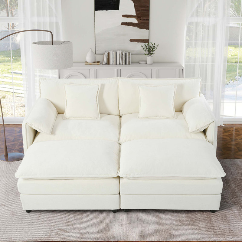Canapé modulaire à assise profonde avec 2 repose-pieds et coussins moelleux, canapé modulaire avec causeuse, combinaison de bricolage