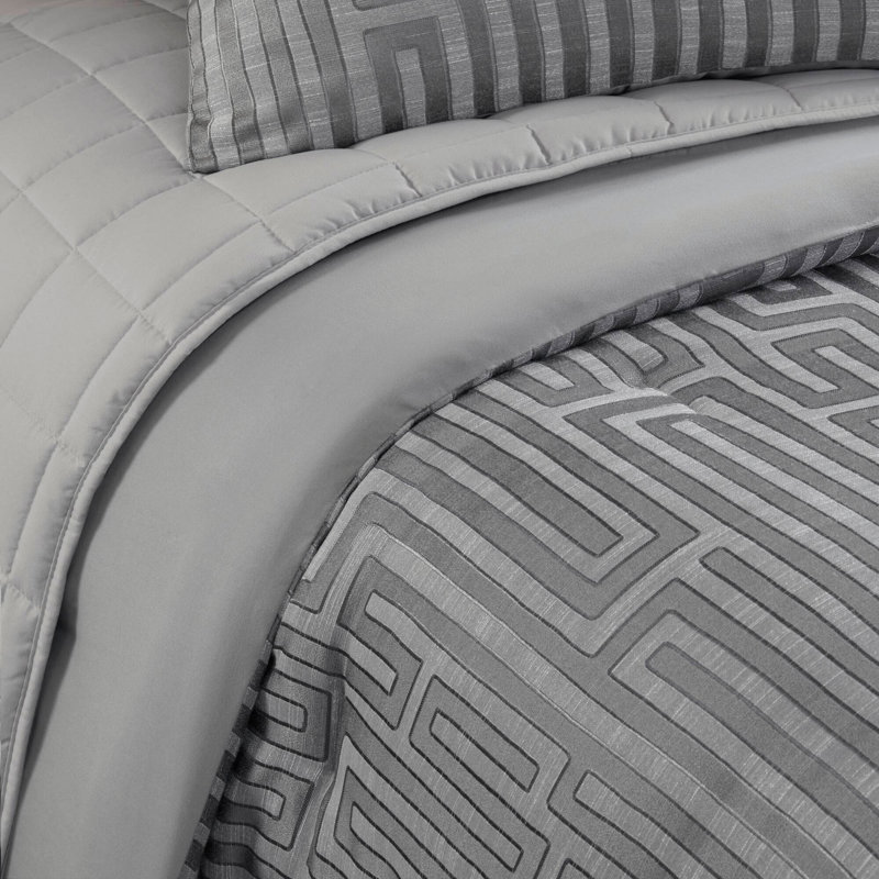 10-Piece King Luxury Jacquard Comforter Set - Elegant Grey