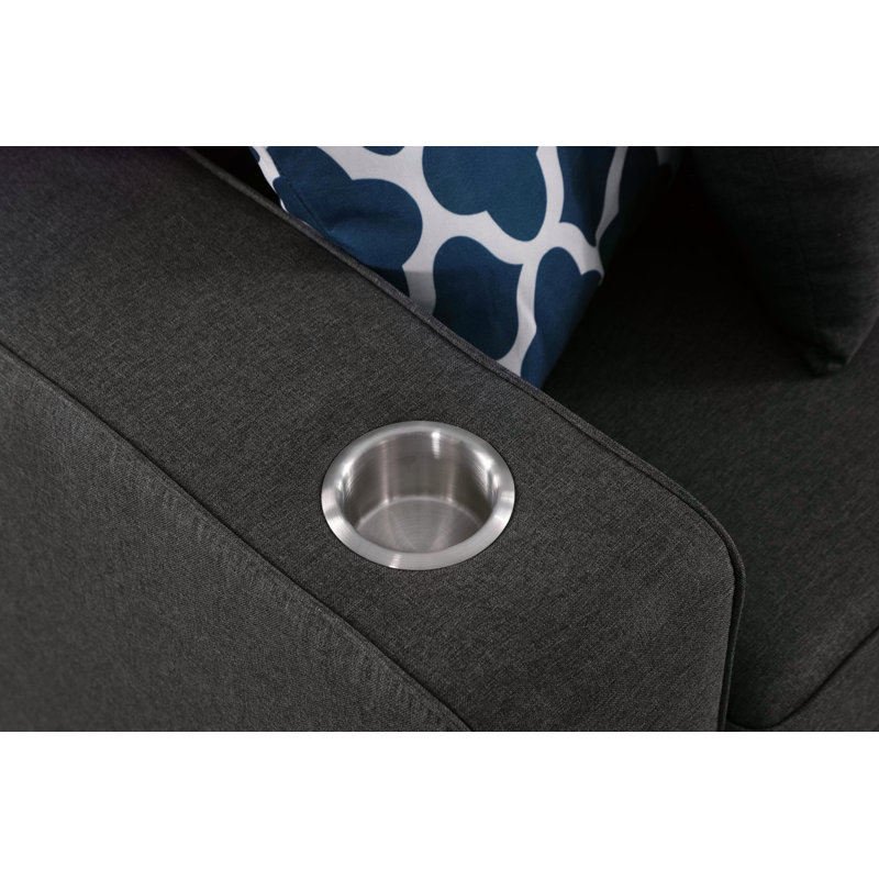 Canapé modulaire réversible en L avec repose-pieds et porte-gobelet Cooper, Lin gris foncé