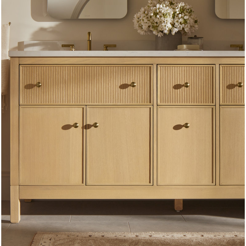 Malin By Studio McGee 48 in. Bathroom Vanity Cabinet With Sink And Quartz Top, White, Polished Nickel