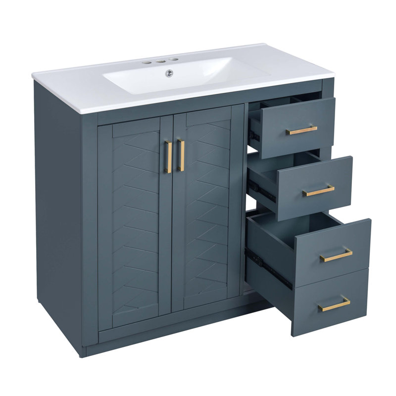 Meuble-lavabo 36 po avec lavabo en céramique, Bleu