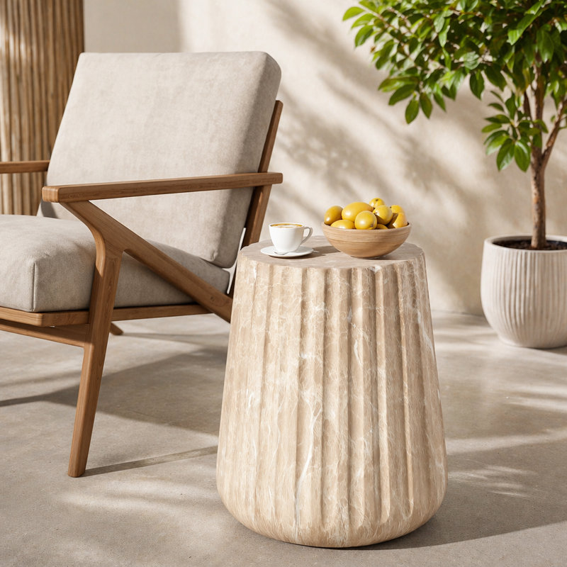 Outdoor Cleme Carved Side Table, Gold, Gold