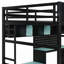 Lit mezzanine double en bois avec bureau, tablettes, lumières DEL, ports USB et panneau perforé-31428590