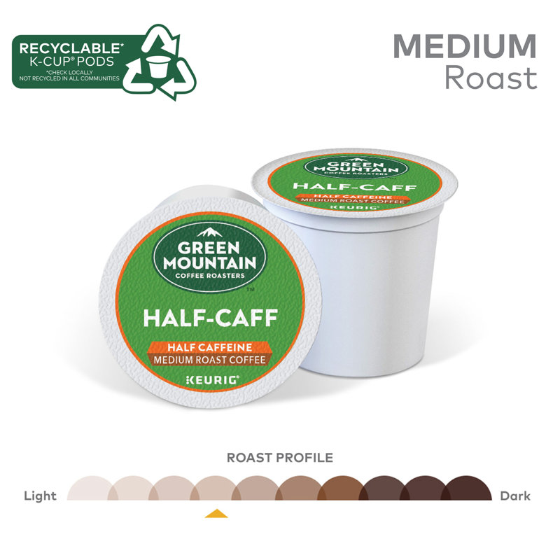 Green Mountain Coffee Roasters Half Caff Coffee, Keurig Single-Serve K-Cup pods, Medium Roast