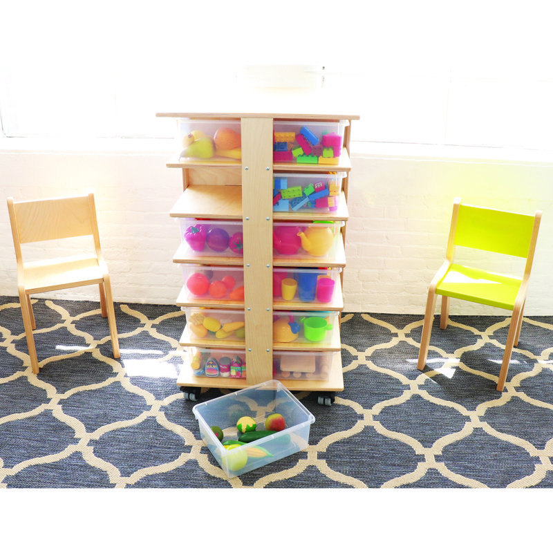 Natural Mobile 24-Cubby Storage Unit with Clear Polypropylene Bins