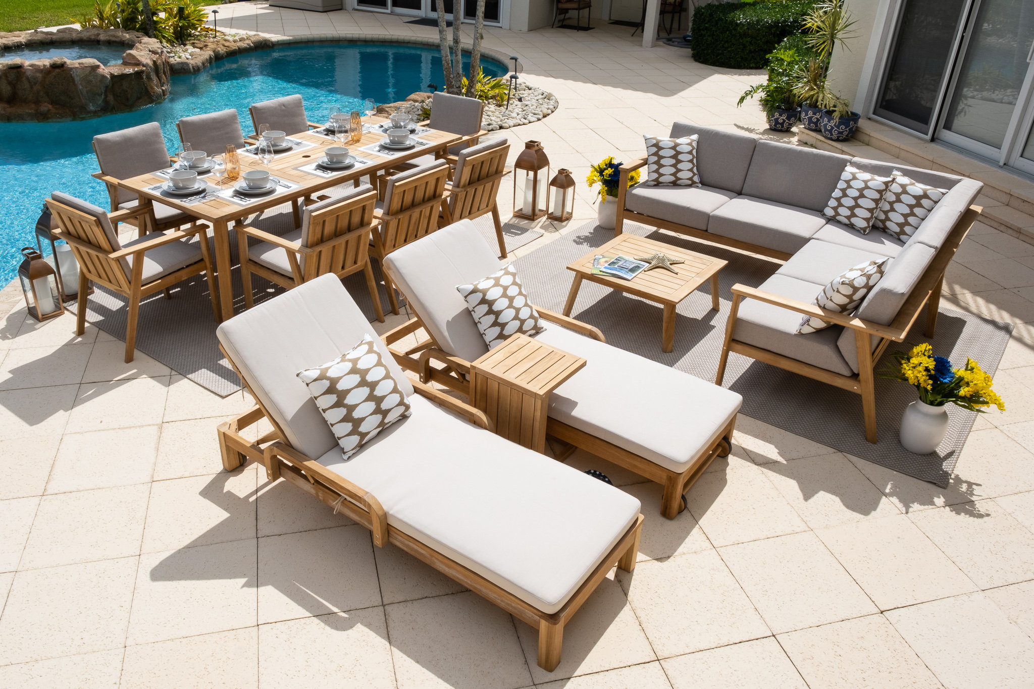 Subramanya Teak 14 - Person Seating Group with Cushions