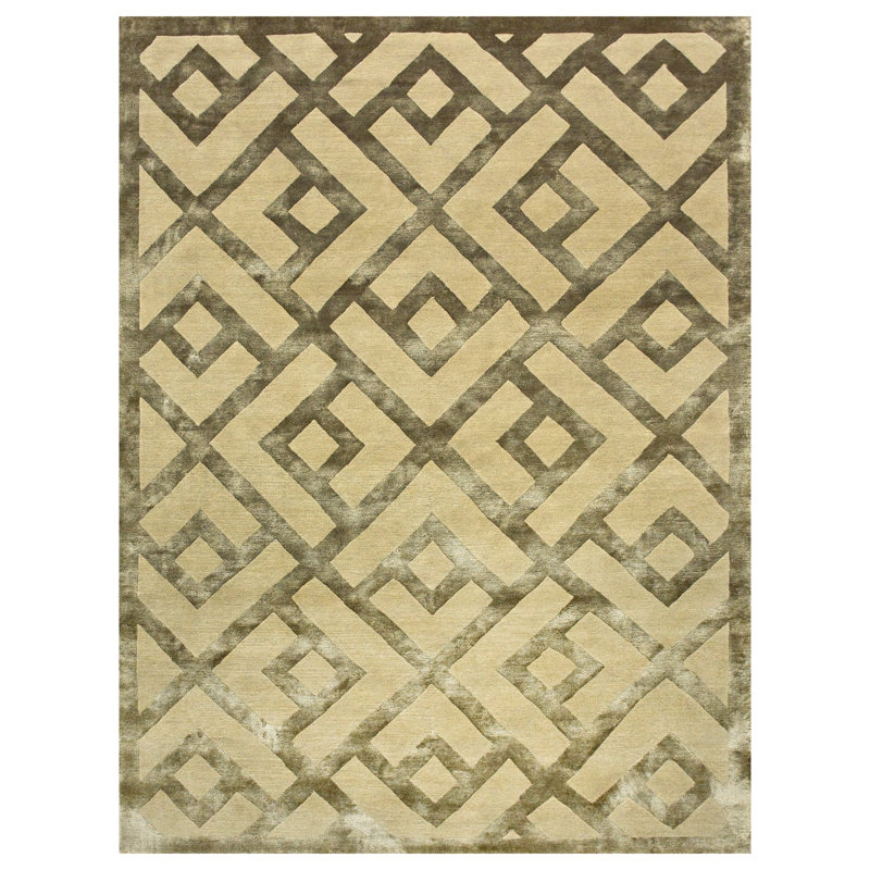Tapis géométrique rectangulaire en laine / soie noué à la main, Rectangle 3 pi x 5 pi
