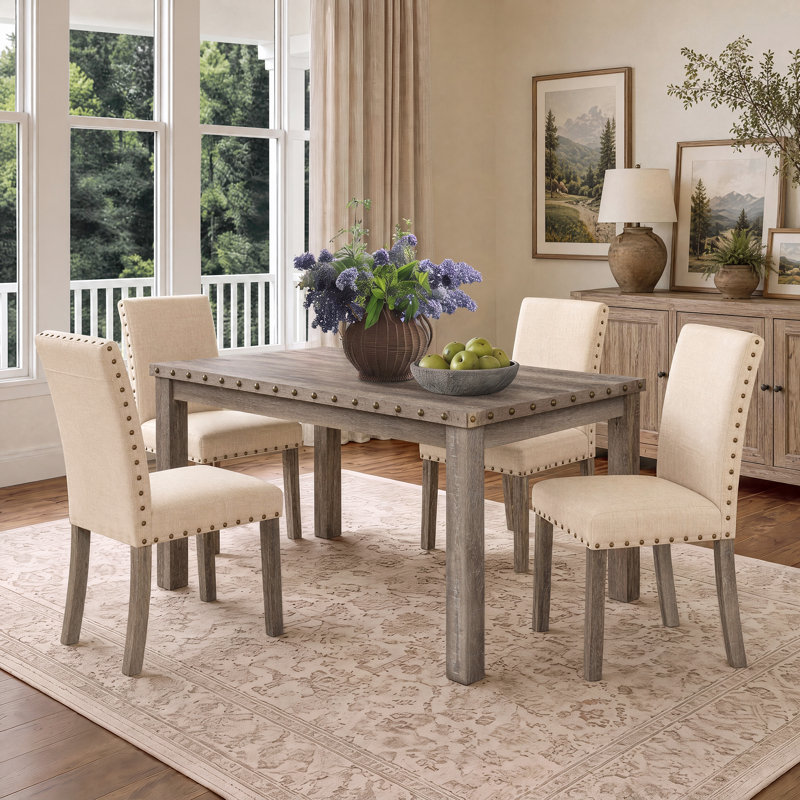 Ensemble de salle à manger de style campagnard 5 pièces avec texture rustique en bois scié