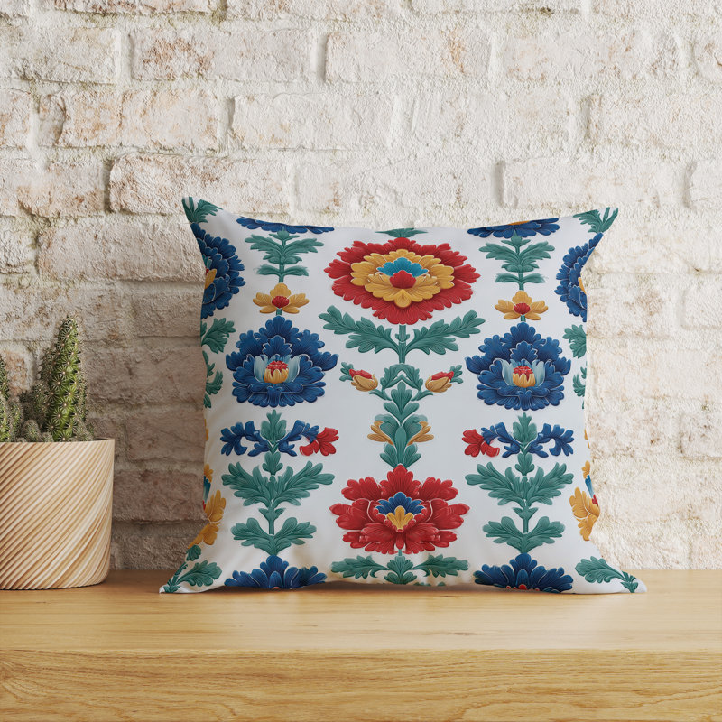 Défilé de bouquets peints intérieur/extérieur 18x18, Carré 18 po, Blanc / Bleu