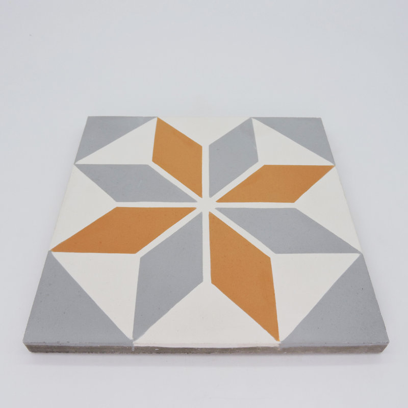 Assila 8" x 8" Cement Patterned Wall & Floor Tile, Gray/Orange