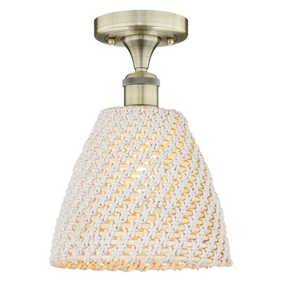 Edison - Bristol Natural - 1 Light 9" Semi-Flush Mount - Antique Brass Finish - Natural Shade