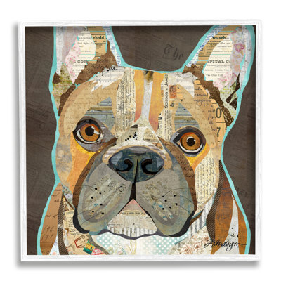 «Mixed Ephemera Animal French Bulldog» par Traci Anderson - cadre flottant, impression sur bois