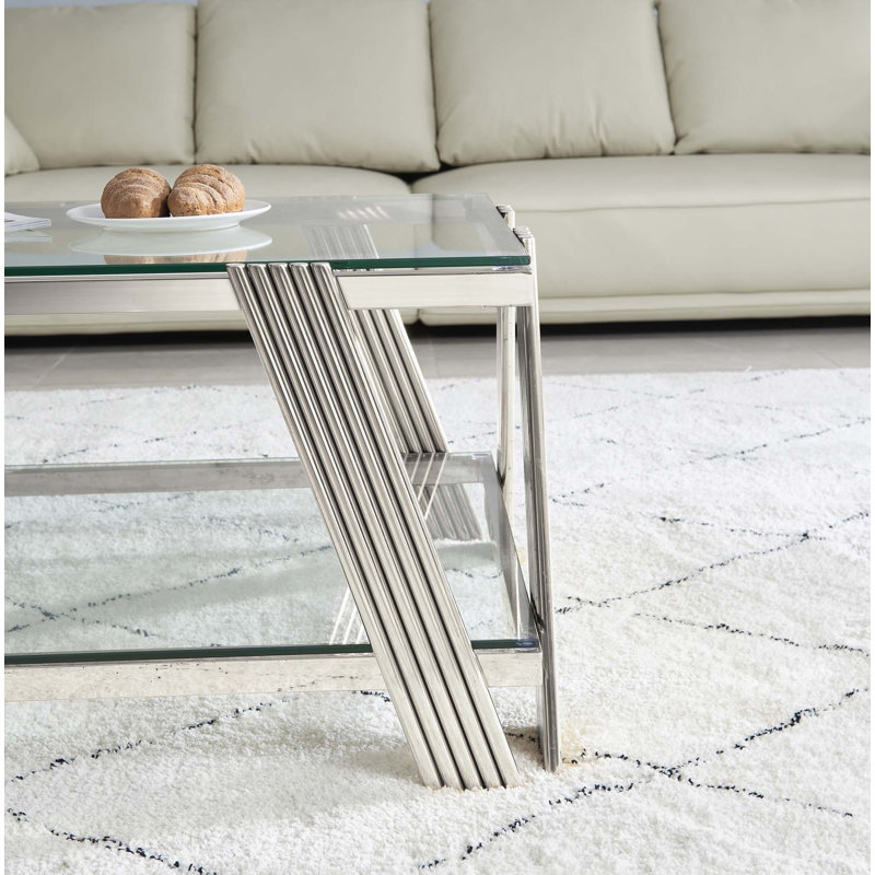 47.50" Rectangle  Stainless Steel Coffee Table, Silver
