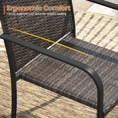 6-Person 63" Rectangular Outdoor Dining Set With Wicker Rattan Armrest Chairs