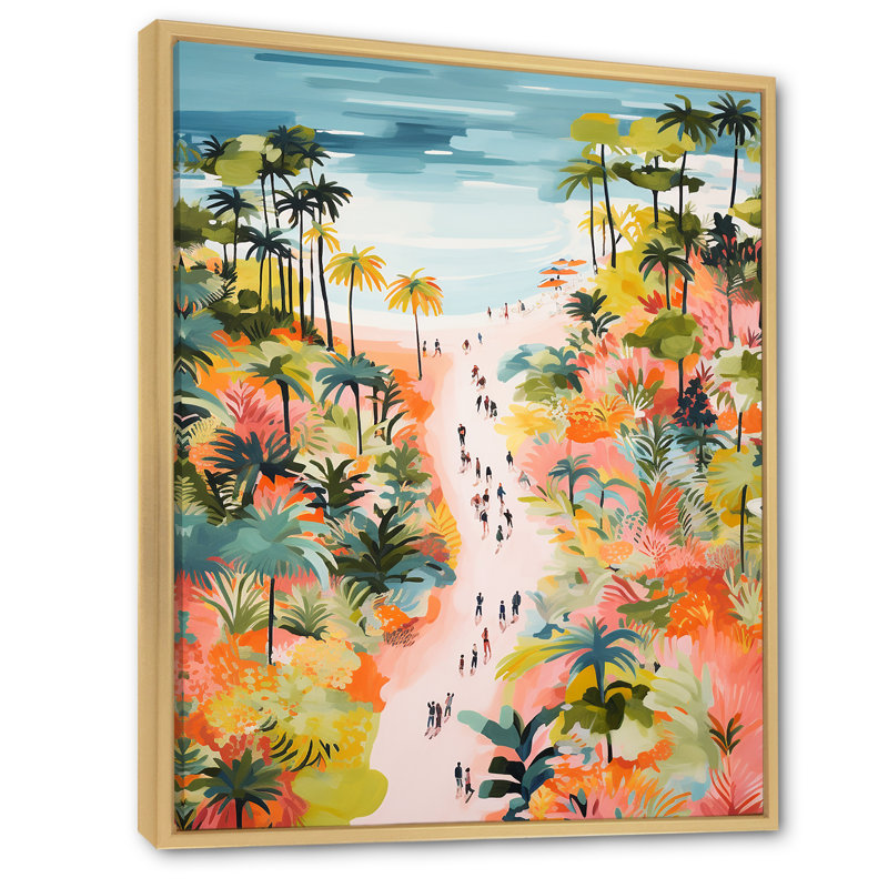 Scène de plage côtière, paradis en couleur pastel I - plage, art mural, Cadre flottant brun, H 32 po x l 24 po