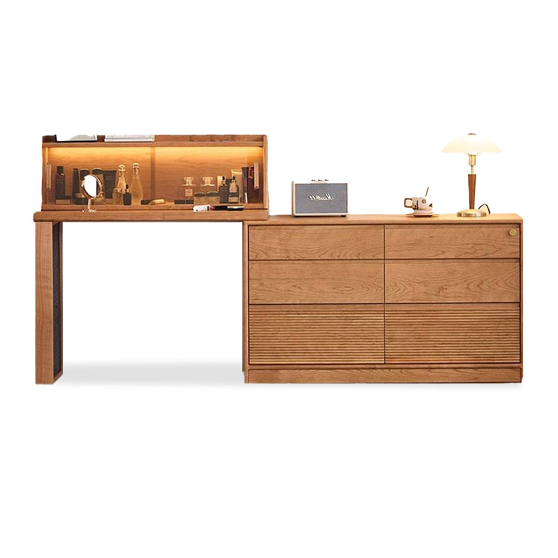 Bureau en bois massif avec coiffeuse en L et armoire de rangement