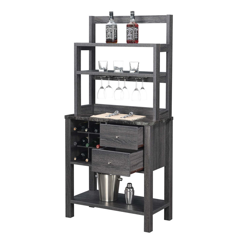 Billyjack 31'' Bar Cabinet, Black Faux Marble/Weathered Grey