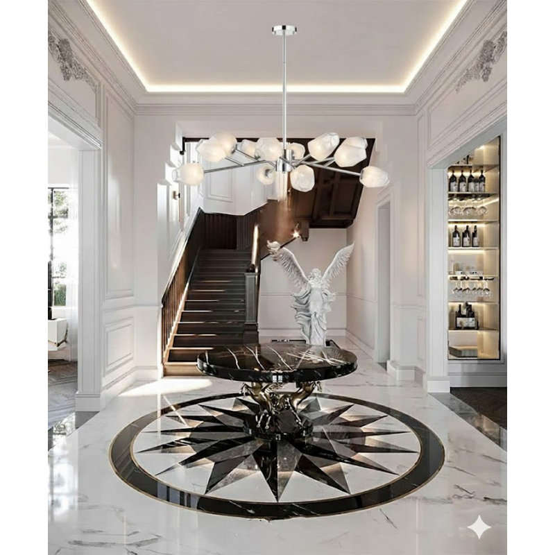 Harland 8 Light Chandelier With Glass Shades, Chrome, 12