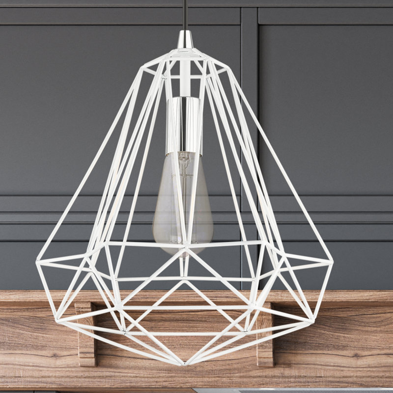 Luminaire suspendu géométrique à 1 lumière Lindgren, Blanc brillant