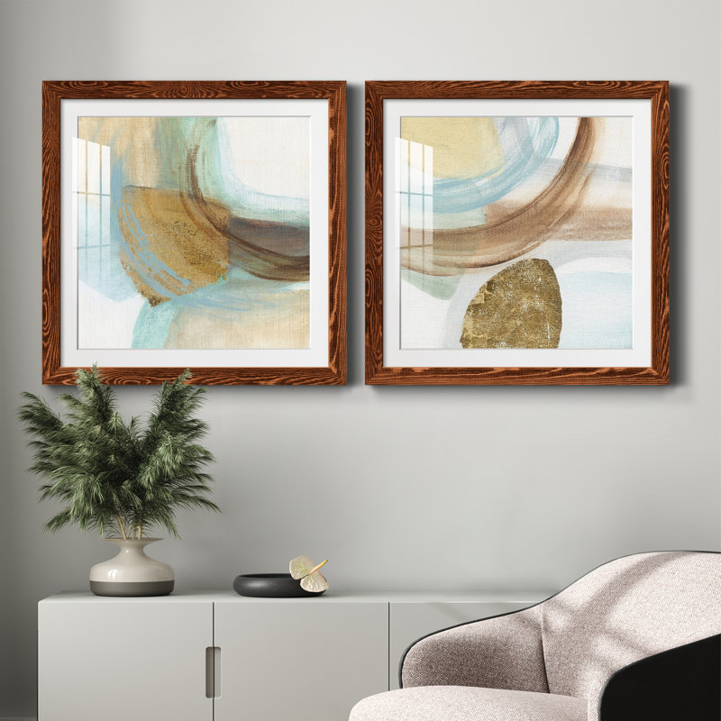Blue Rythme I - ensemble de 2 peintures encadrées, H 31,5 po x l 63 po x P 1,5 po, Cadre en érable