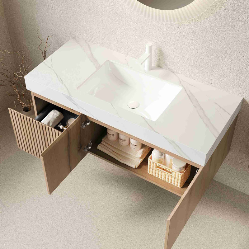 Meuble-lavabo de salle de bain avec rangement, Chêne blanc