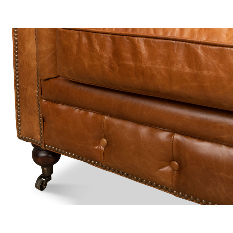 Carola Leather Sofa, Cuba Brown Genuine Leather
