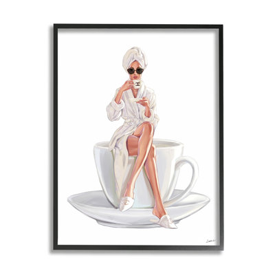 " Chic Woman Robe Coffee Cup Designer Logo Sunglasses " by Ziwei Li