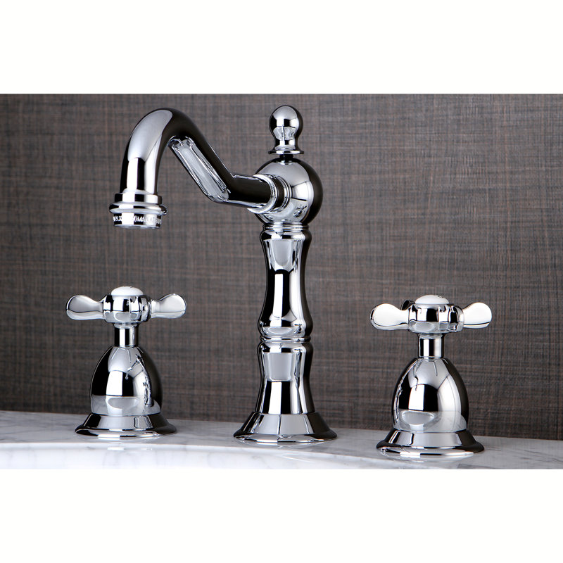 Robinet de salle de bain espacé à 2 poignées et 3 poignées avec bonde escamotable en laiton Kingston, Chrome poli