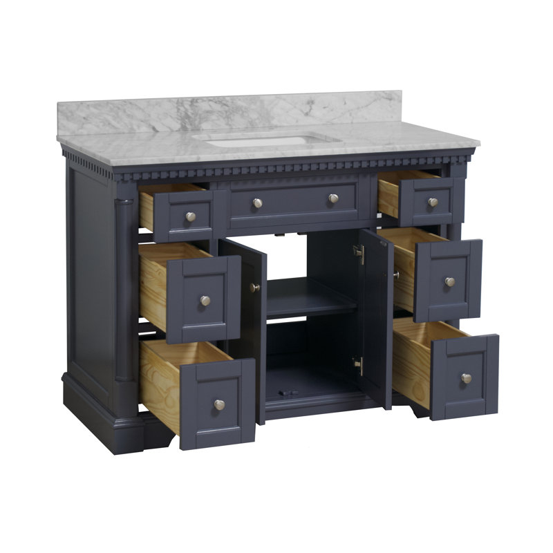 Meuble-lavabo simple 48 po Fossen, Gris marine, Marbre de Carrare
