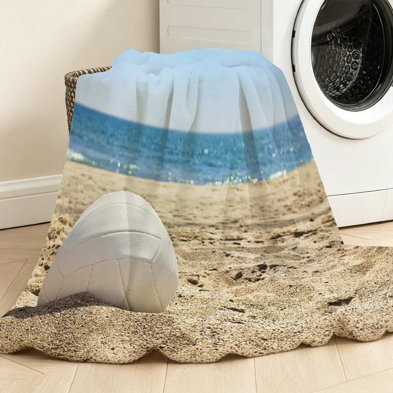 Jeté en molleton blanc ultra doux en flanelle, imprimé Volleyball of Sand Beach, Throw 50" x 60"