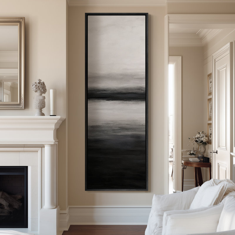 Art mural sur toile grand encadré, impression de paysage abstrait minimaliste , H 60 po x l 20 po, Noir