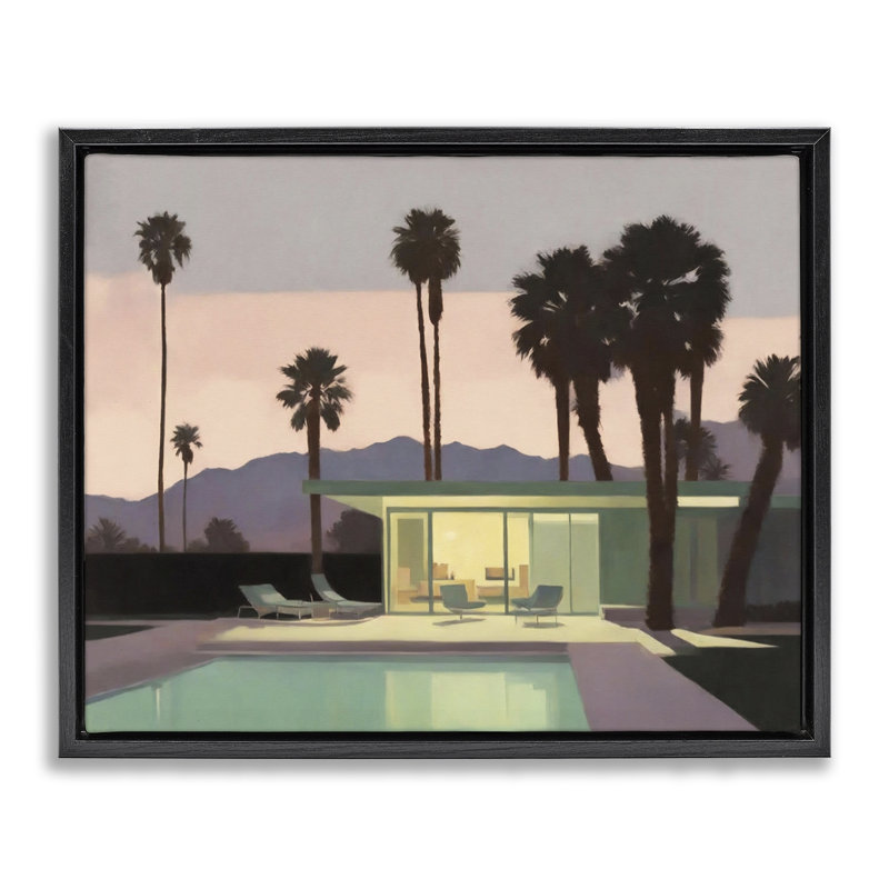"Pool entourée de palmiers", art mural sur toile flottante par Noah Bay, H 25 po x l 31 po, Cadre flottant noir de jais