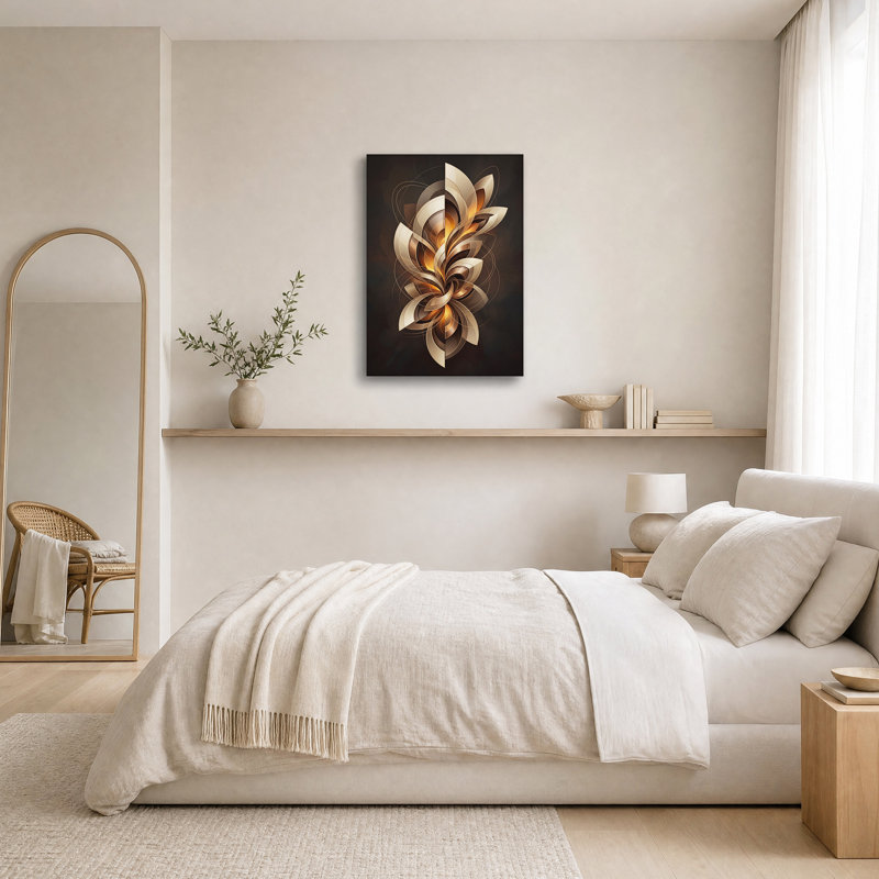 Tableau sur toile à motif abstrait tourbillonnant or et bronze, 24"H x 16"W