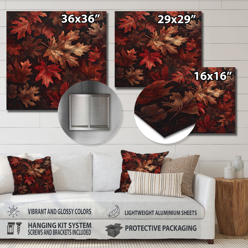 «Red Falling Maple Leaves II» - art mural en métal à grandes feuilles, H 16 po x l 16 po