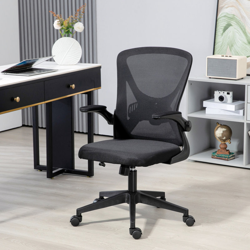 Ergonomic Office Seating With Lumbar Support, Adjustable Height, Black Mesh Back Task Chair Height And Flip-up Arms,
