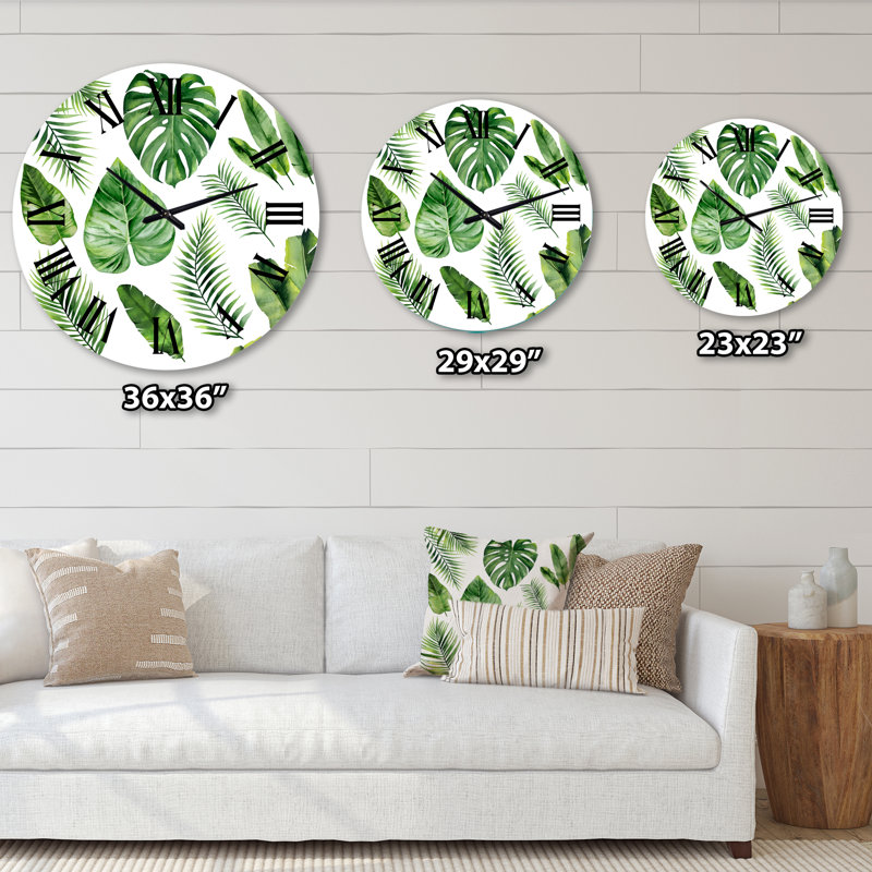 Horloge murale de style tropical feuille de Monstera V, Surdimensionné