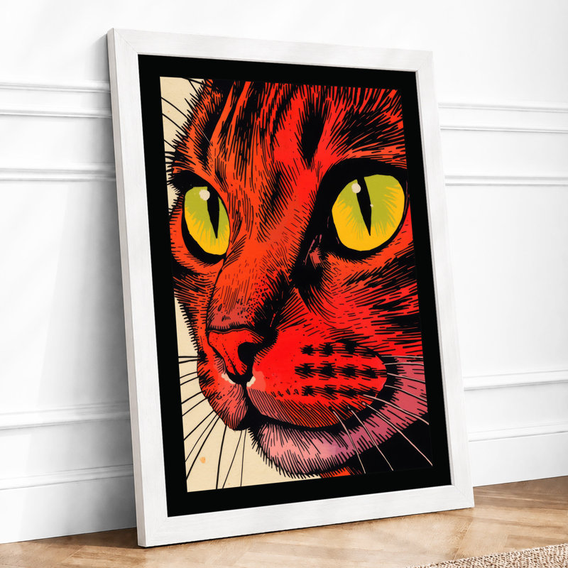 Bold Gaze Cat Graphic - Framed Print, A4 - 29.7 x 21.0 cm, White