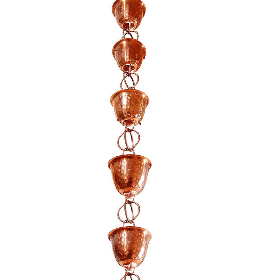 Pure Copper Hammered Cup Rain Chain Replacement Downspout for Gutters Monarch Rain Chains Size: 36" H x 3.5" W 3.5" D
