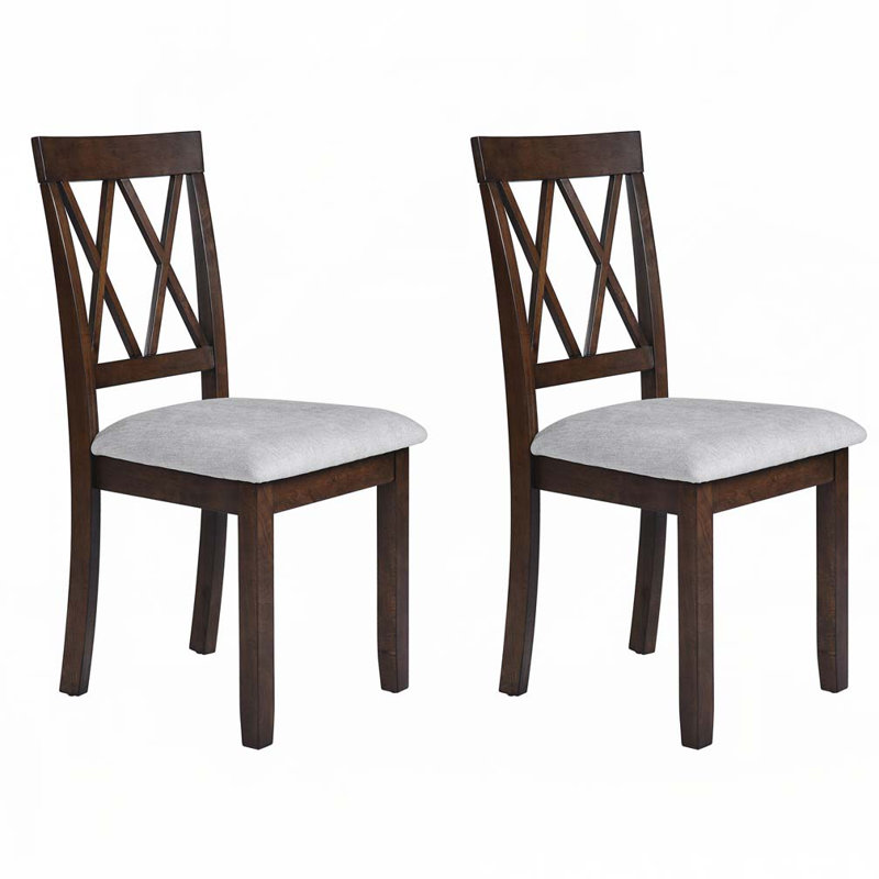 Chaises de salle à manger rembourrées Farmhouse avec pieds en bois massif et siège rembourré, Brun