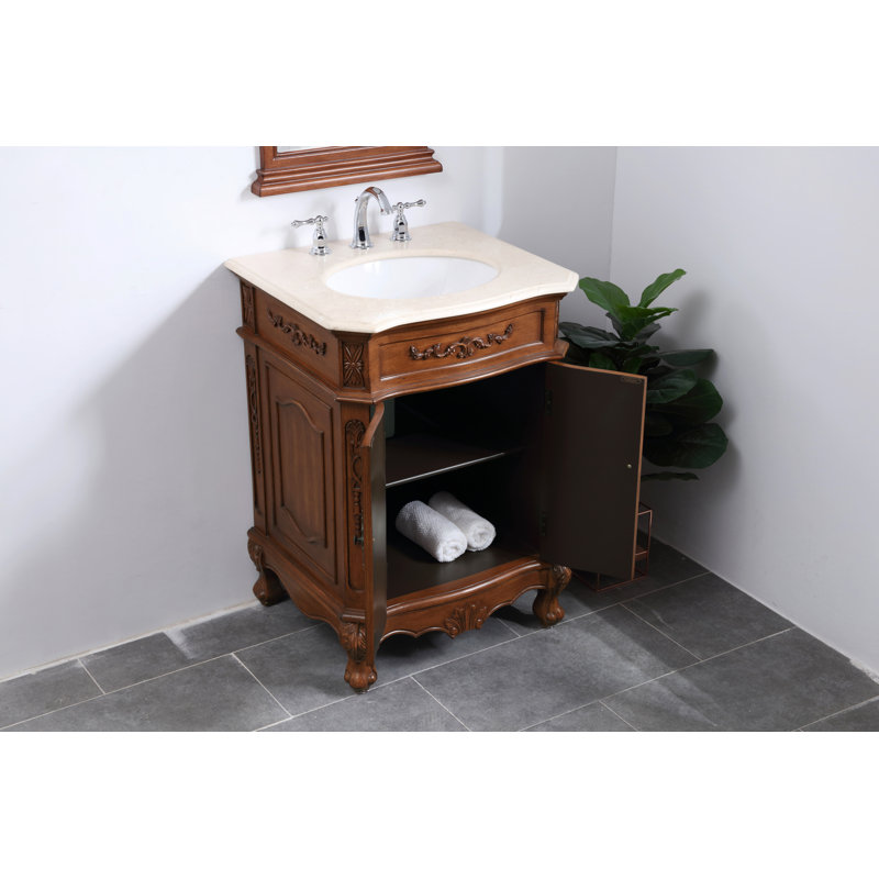 Lunette 27'' Single Bathroom Vanity with Top, Teak, Ivory White