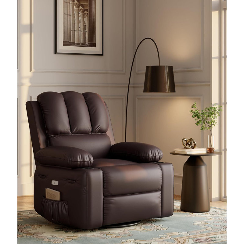 Oversized Manual Recliner with 2 Cup Holders and Side Pocket, Coffee