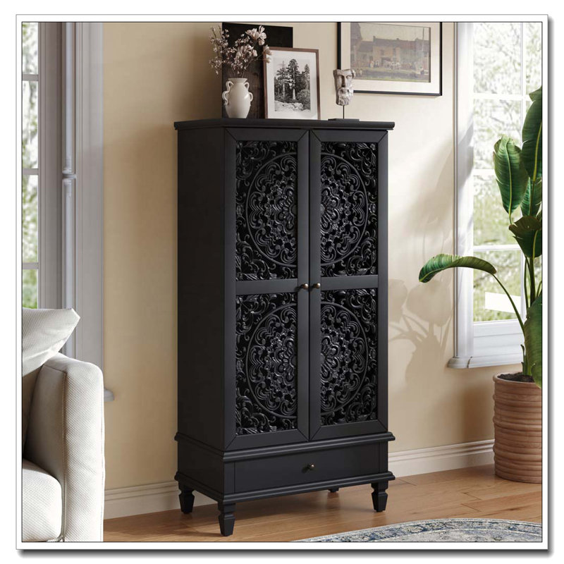 55'' Tall Storage Cabinet with Drawer, Black