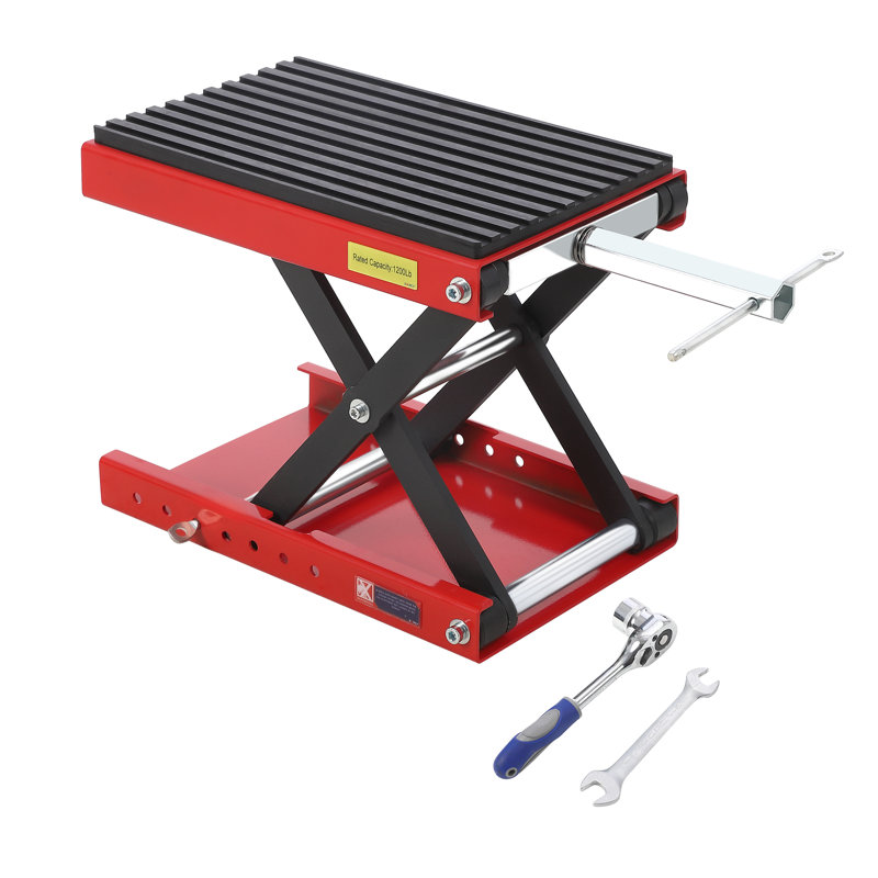 Cric de levage pour ciseaux 1200LBS - Plateforme large et coussin en caoutchouc épais - Support de levage stable - Clé à cliquet incluse - Avec épingle de sûreté