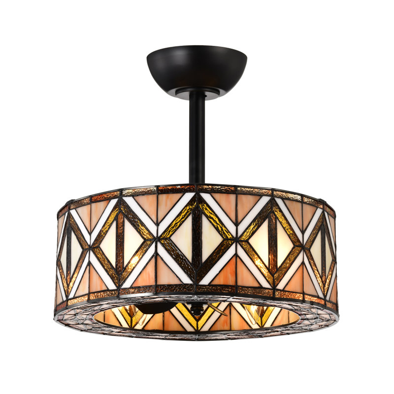 Cancha Marble And Ivory Tiffany Glass Lighted Ceiling Fan W Remote